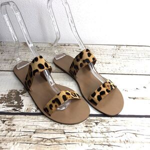 J. Crew Factory Womens Animal Print Calf Hair Leather Double Strap Sandals Sz 9